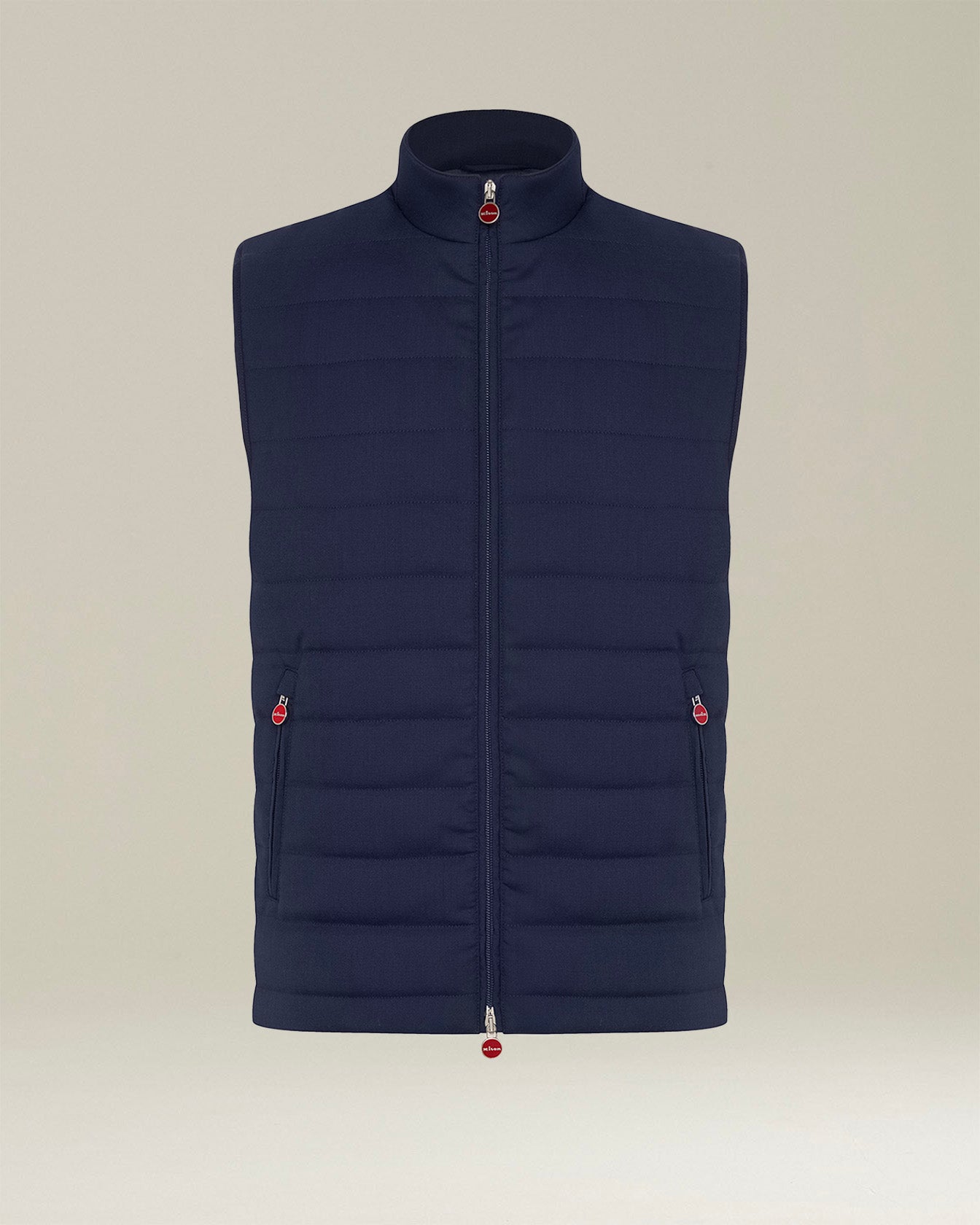 Kiton Gilet Weste Schurwolle Blau Zip Herrenweste