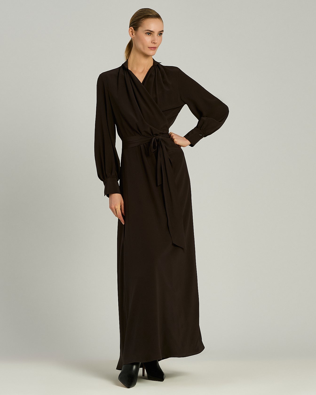 Kiton Seidenkleid Maxi Dunkelbraun Seide 40