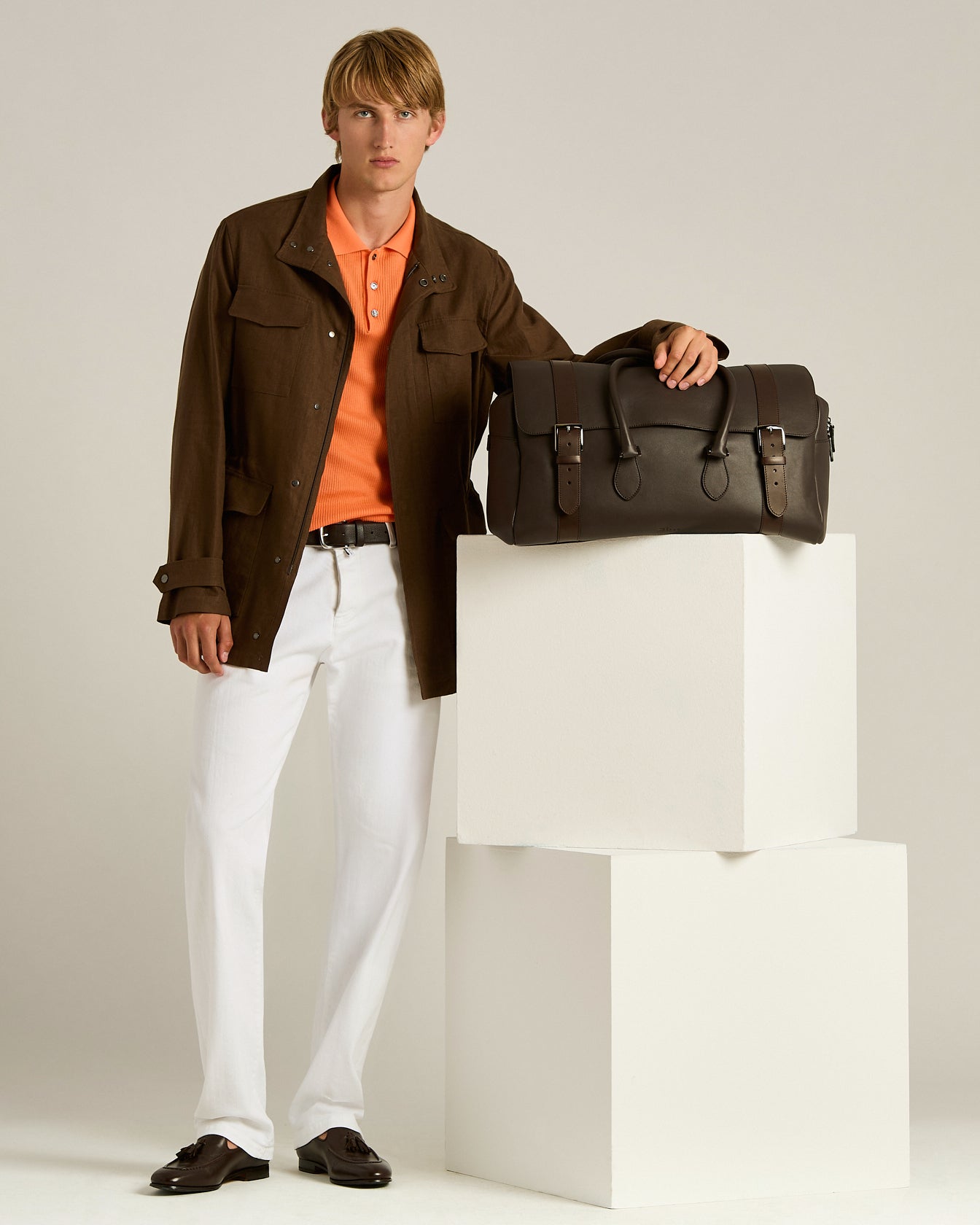 Kiton Bags Weekend Holdall Reisetasche Braun Kalbsleder