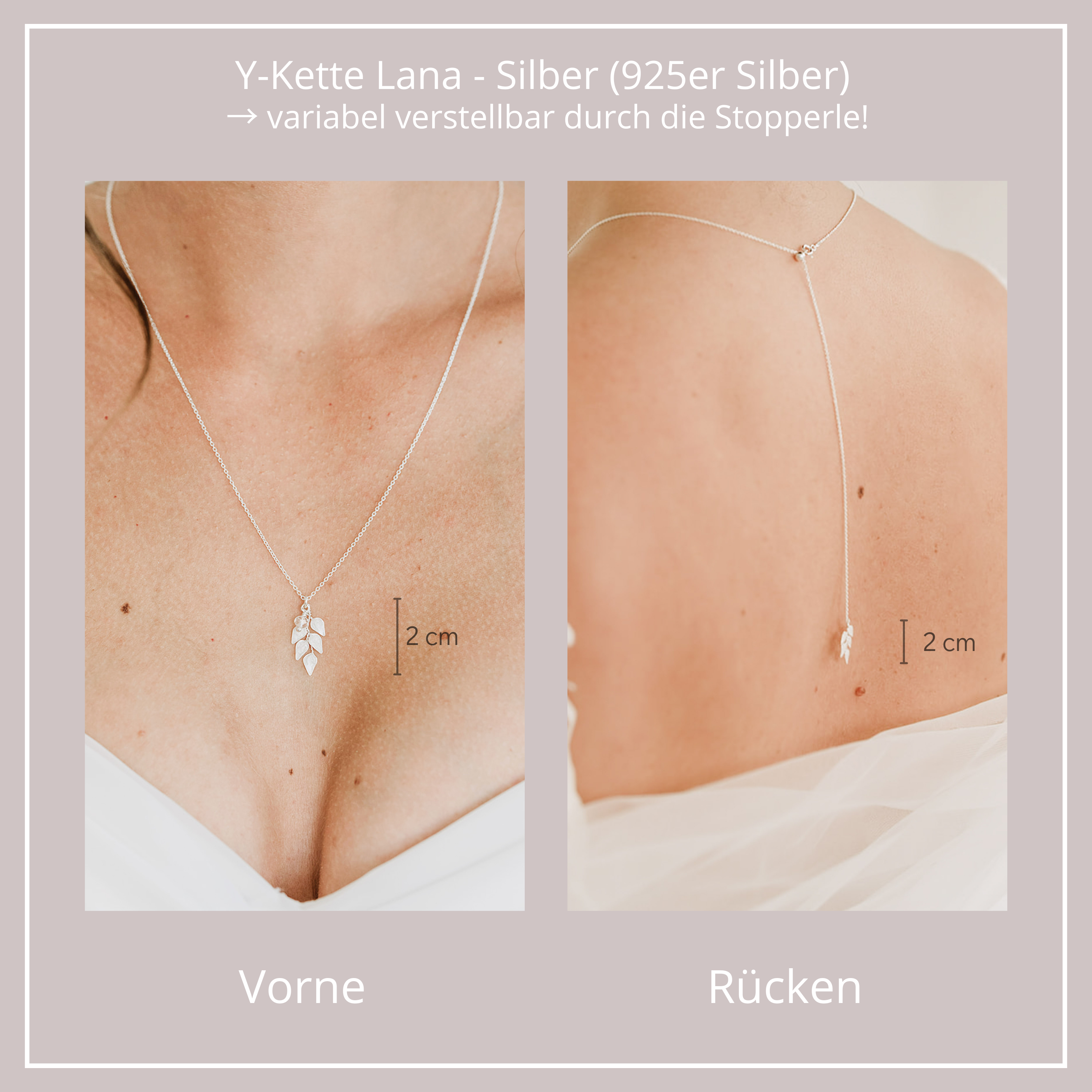 Perlenbräute Lana Y-Kette Braut Blätter Gold 64 cm