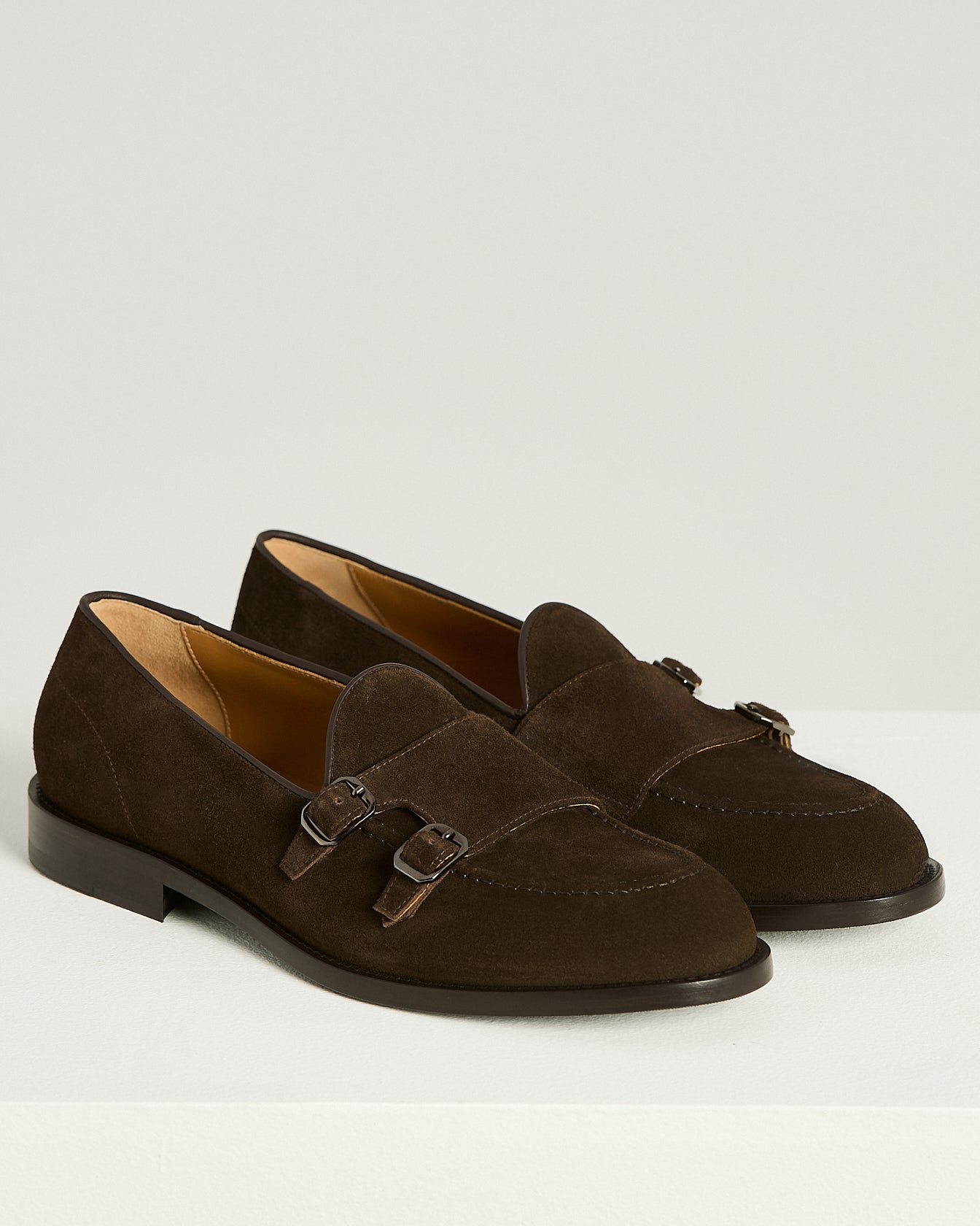 Kiton Dark Brown Suede Double-Monk Loafers Wildleder braun