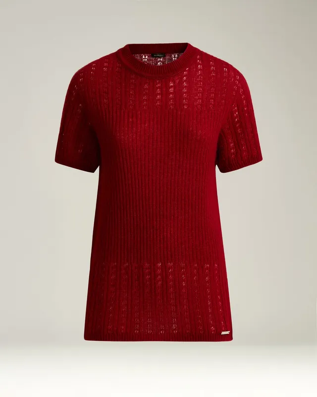 Kiton Openwork Crew Neck Pullover Burgund 46 Seide