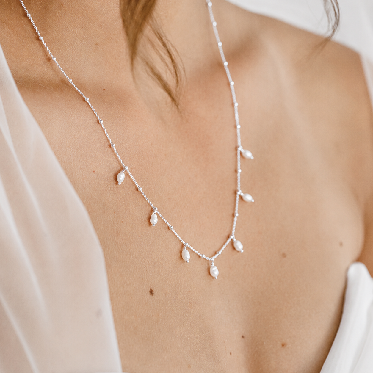 Perlenbräute Kaya Brautschmuck Set Perlen Silber 45 cm