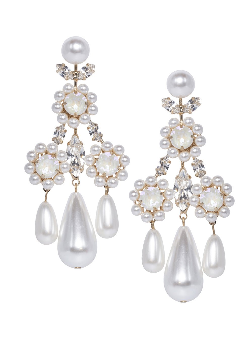 Elizabeth Bower Baroque Kronleuchter Ohrringe Rhodium Perlen