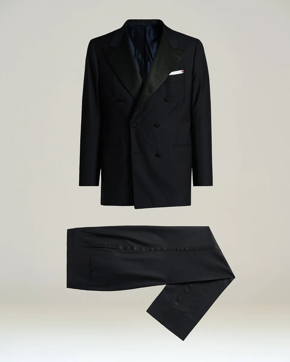 Kiton 14 Micron Smoking Anzug Herren navy Wolle