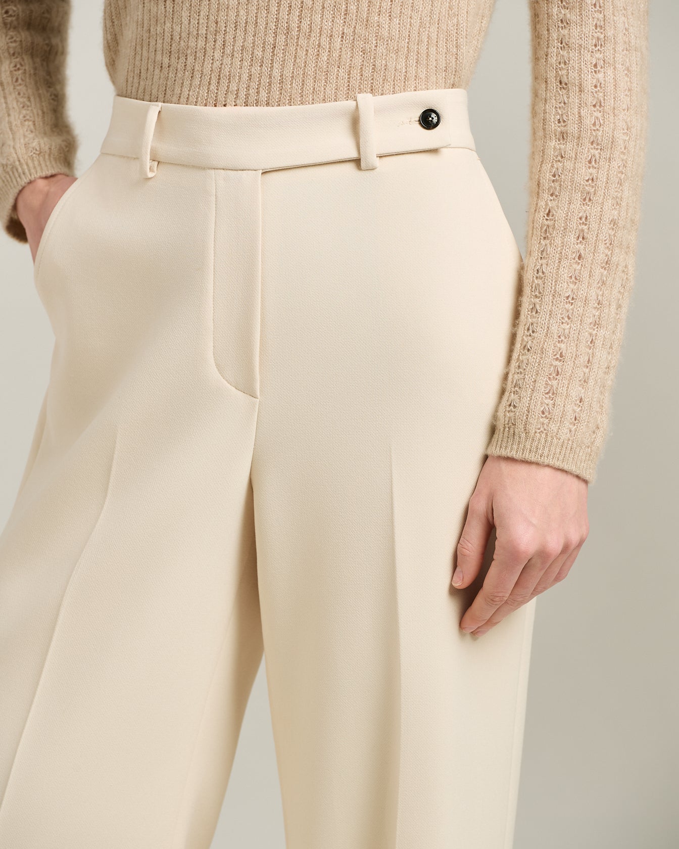 Kiton Trousers Hose Cremeweiß Wide Leg Technical Gr 40