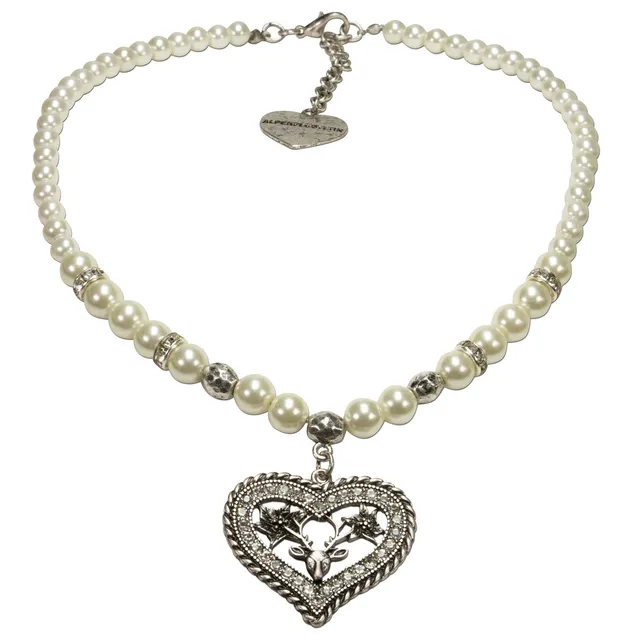 Alpenflüstern DAHEIM DHK162 Dirndlkette Creme Strassherz Hirsch