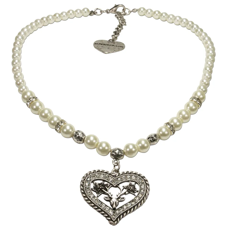 Alpenflüstern DAHEIM DHK162 Dirndlkette Creme Strassherz Hirsch