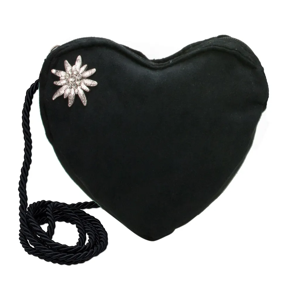 Alpenflüstern DAHEIM DTA066 Herztasche schwarz Strass-Edelweiß