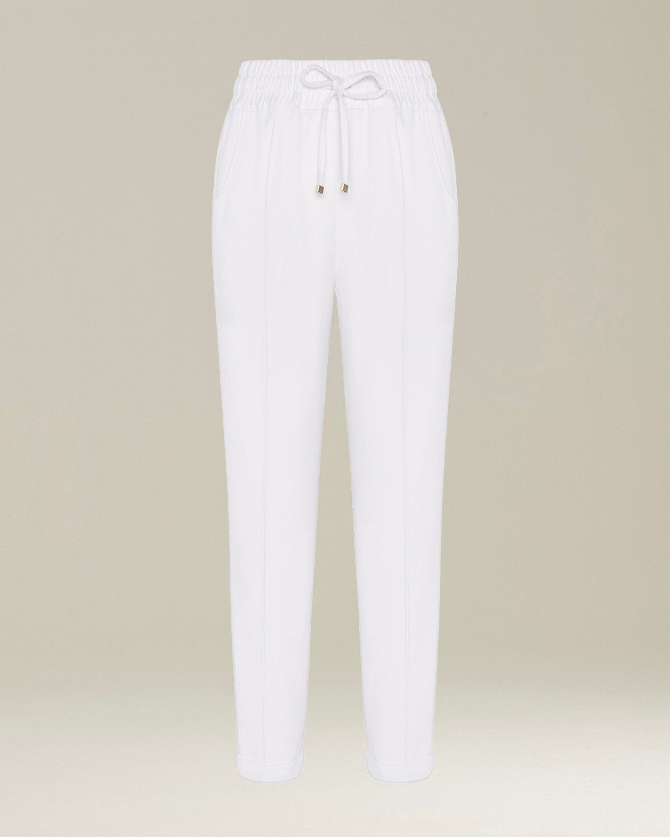 Kiton Hose Damen Kaschmir weiß Kordelzug knöchellang
