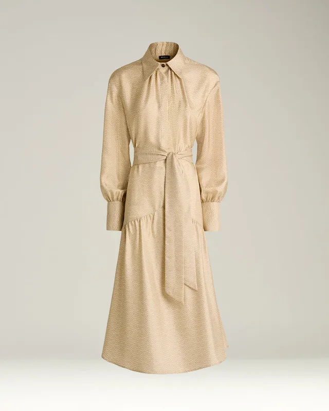 Kiton Dresses Seiden Hemdkleid beige knielang