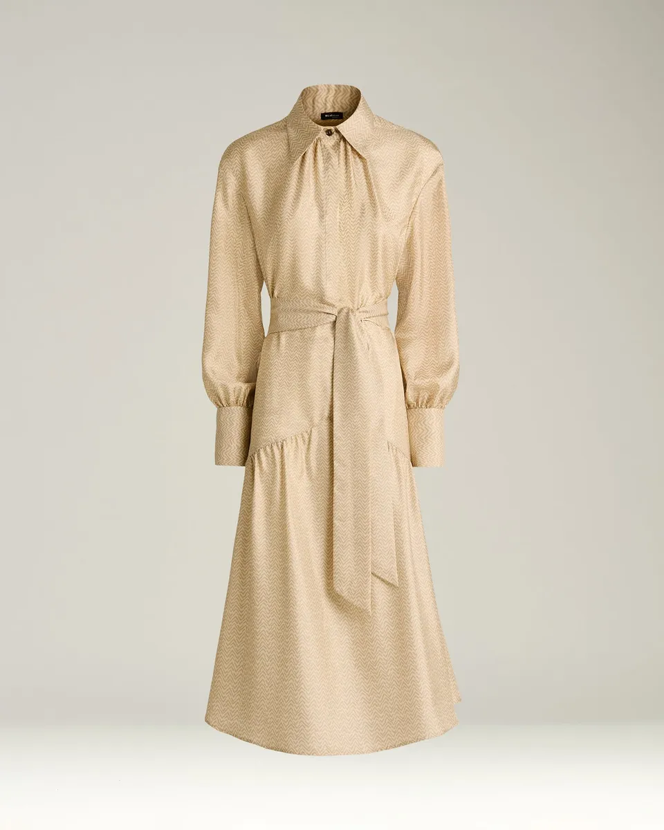 Kiton Dresses Seiden Hemdkleid beige knielang
