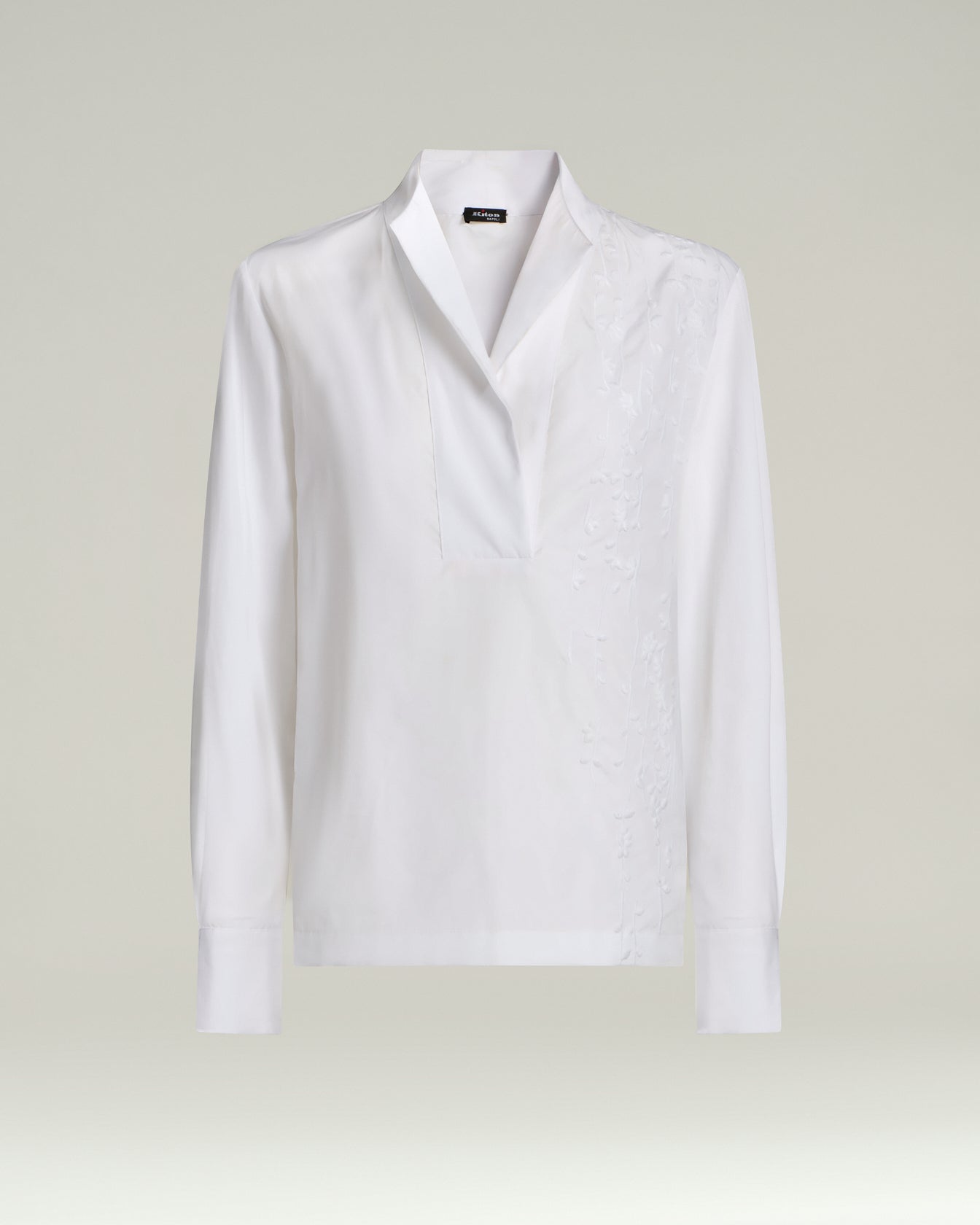 Kiton Shirts Baumwollhemd weiß mit Stickerei Gr. 40