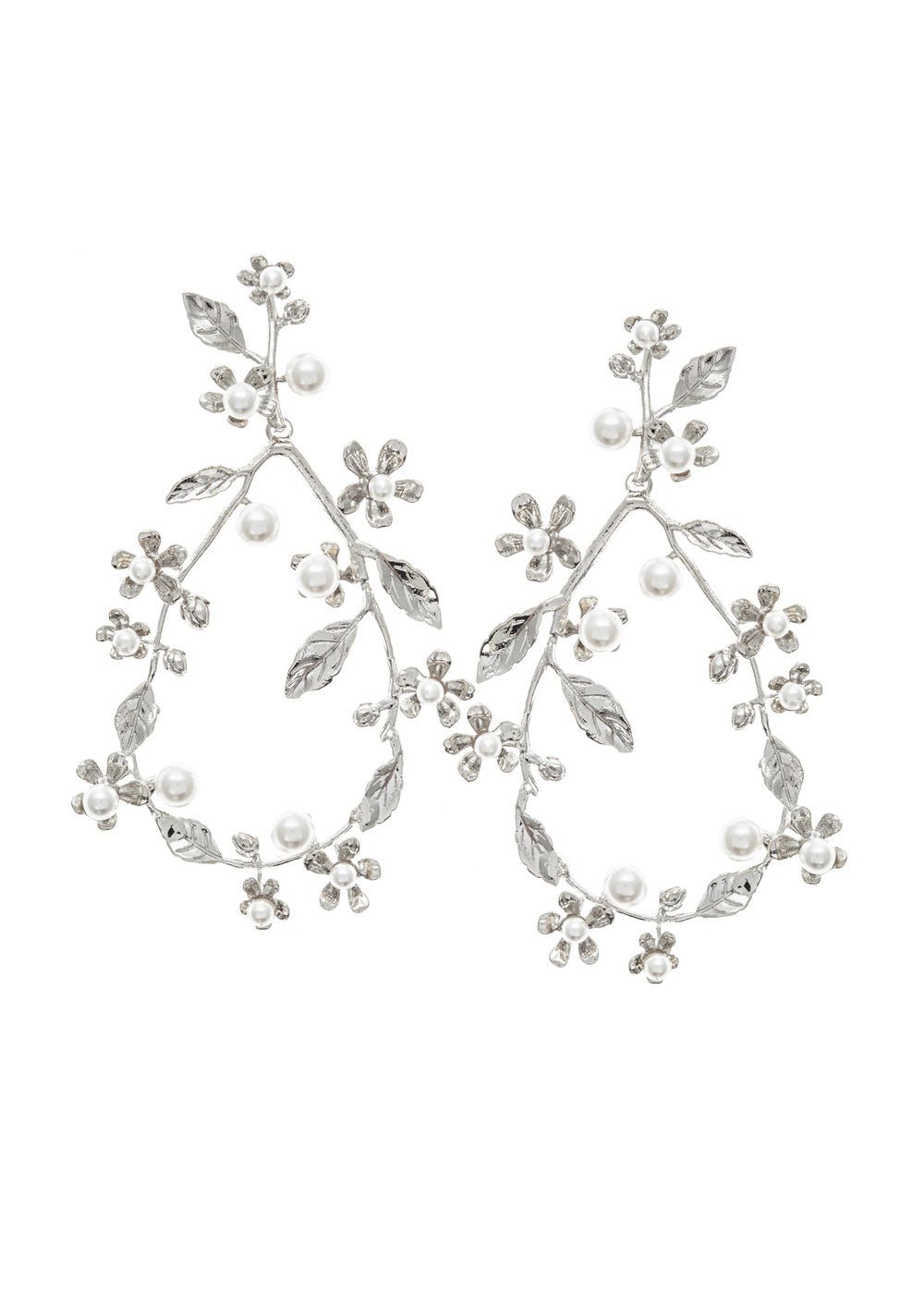 Elizabeth Bower Athena Floral Pearl Creolen Rhodium