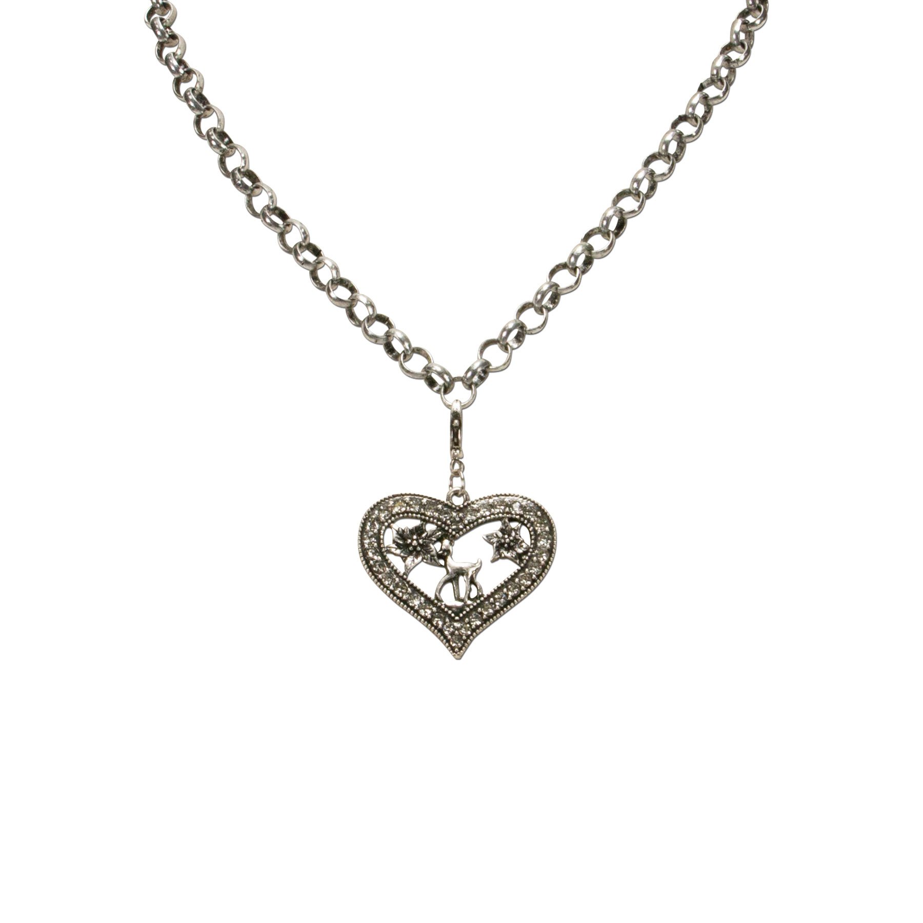 Alpenflüstern DAHEIM AAH084 Anhänger Strass-Herz Bambi antik-silber