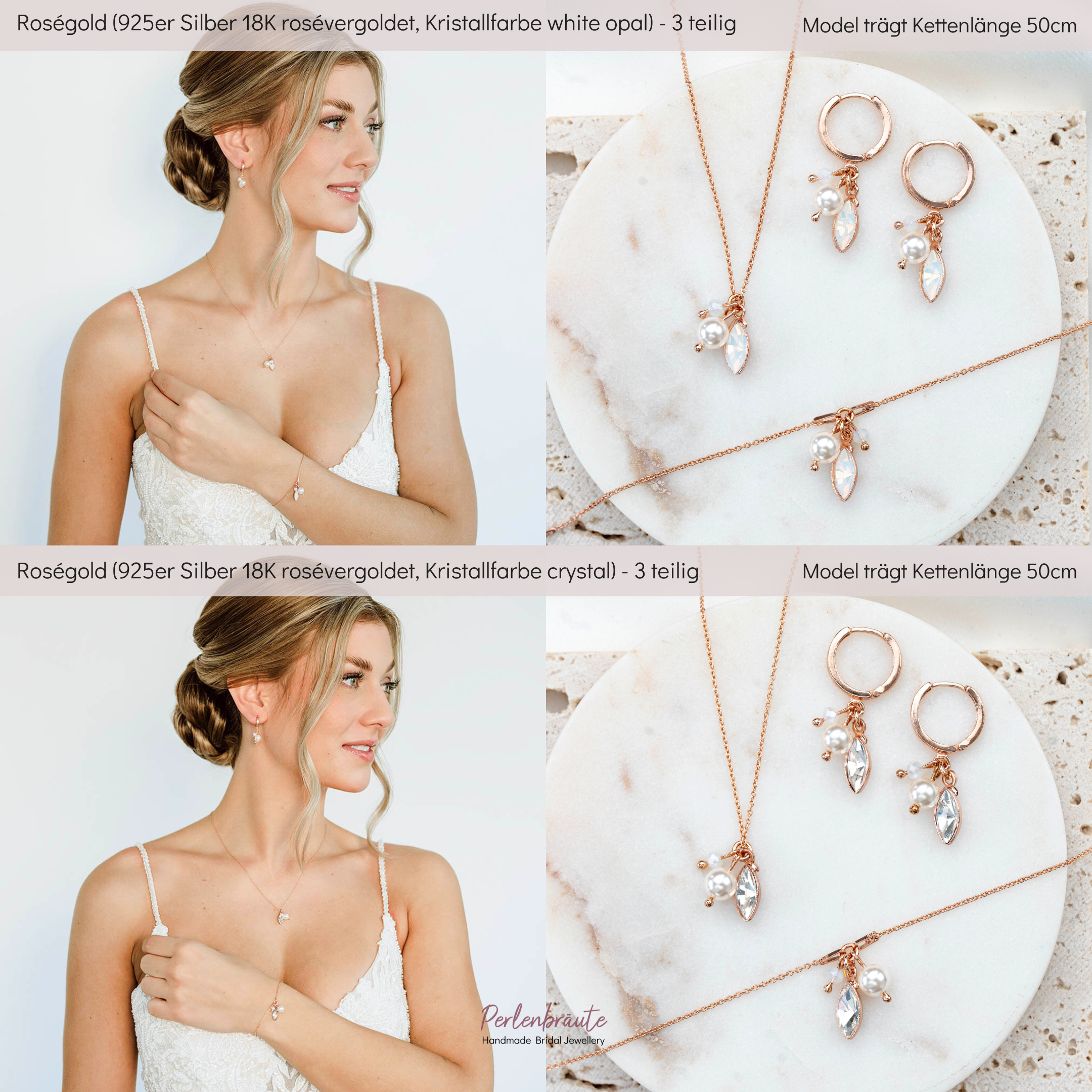 Perlenbräute Kylie Brautschmuck Set Silber white opal 45cm