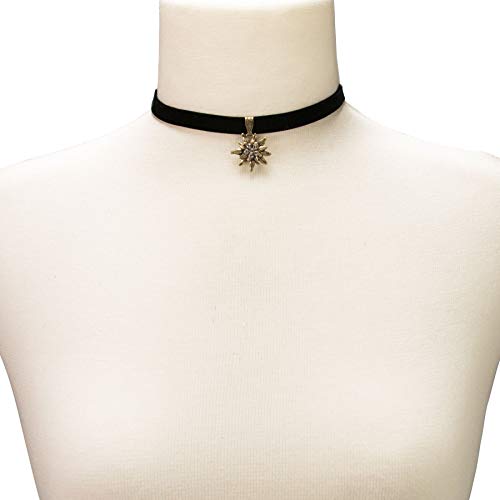 Alpenflüstern DAHEIM Samt-Kropfband Edelweiß Choker Schwarz