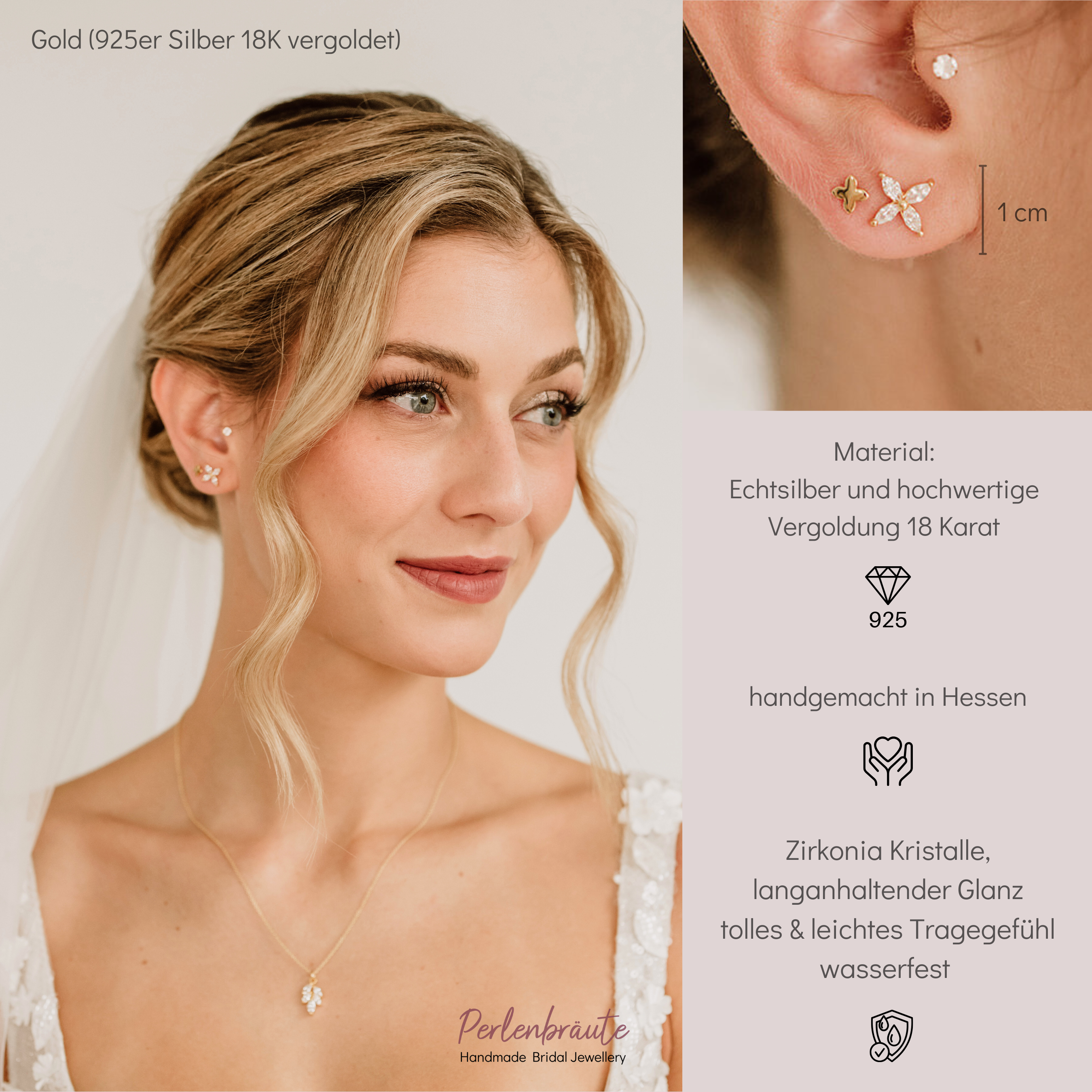 Perlenbräute Paola Ohrstecker Zirkonia Stern Gold 1 cm