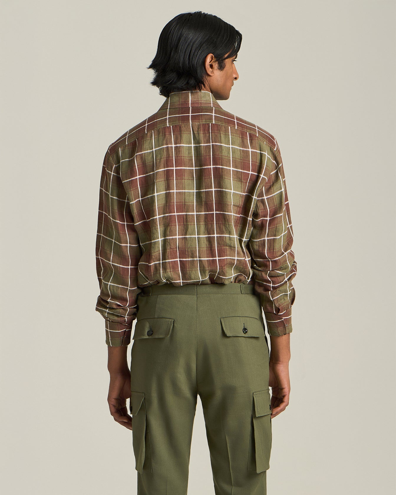Kiton Linen Checked Shirt Leinenhemd Kariert Perlmutt