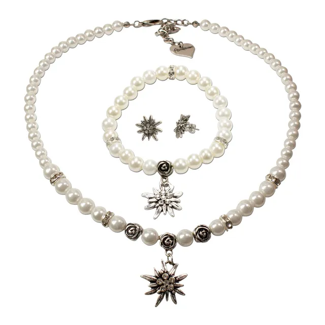 Alpenflüstern DAHEIM SET045 Trachtenschmuck-Set creme-weiß Edelweiß
