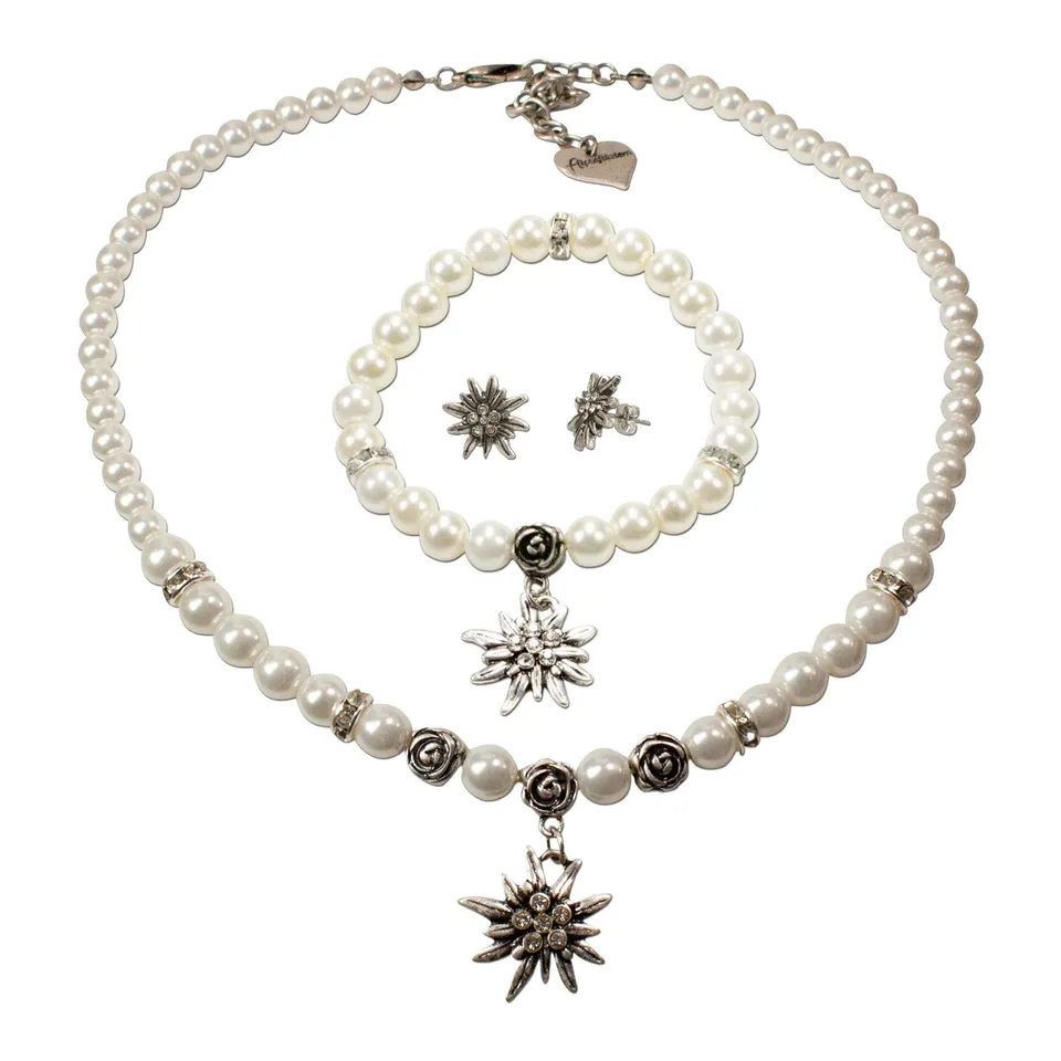 Alpenflüstern DAHEIM SET045 Trachtenschmuck-Set creme-weiß Edelweiß