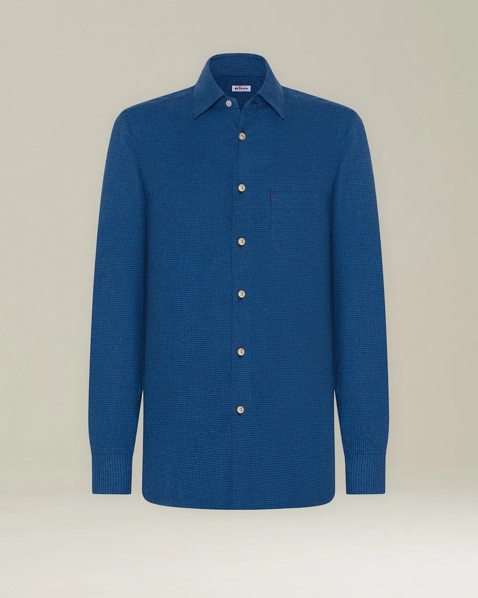 Kiton Nerano Houndstooth Flanell Hemd Baumwolle