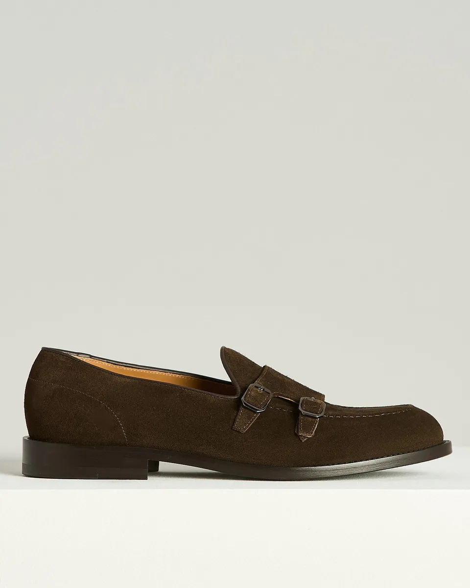 Kiton Dark Brown Suede Double-Monk Loafers Wildleder braun
