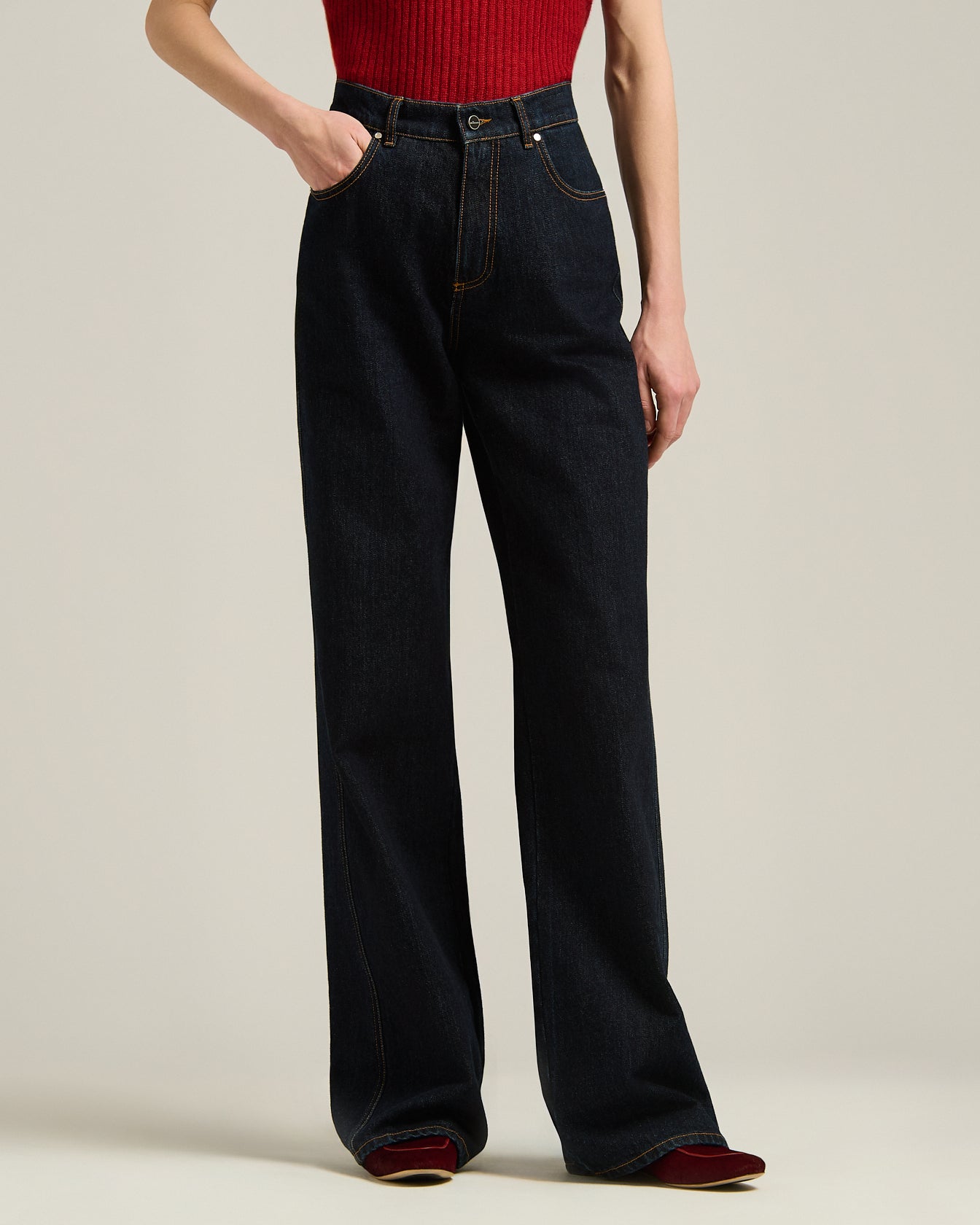 Kiton Jeans High-Waist Palazzo Jeans Dunkelblau Baumwolle