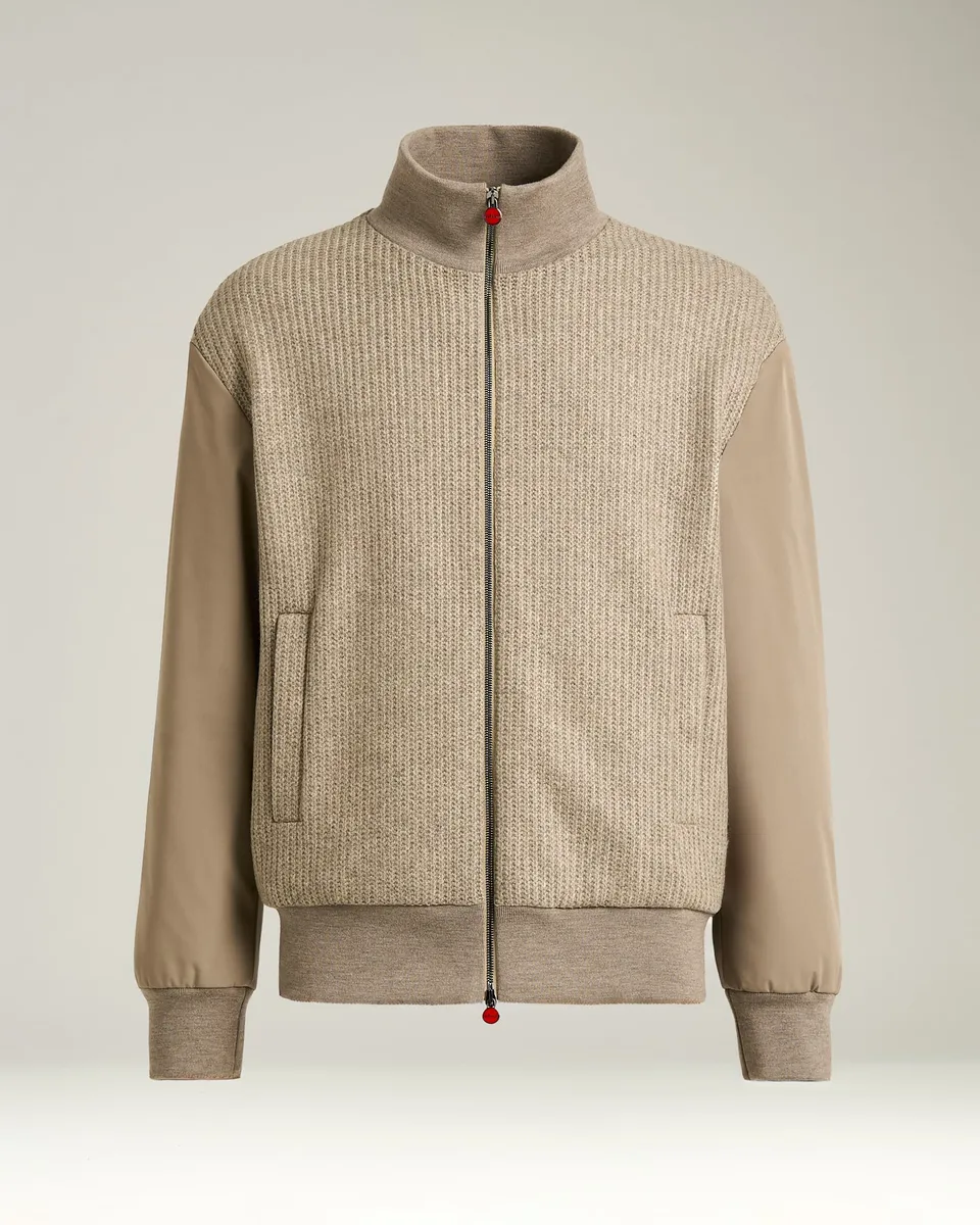 Kiton Outerwear Bomber Taupe Wollblend Technical Gr 50
