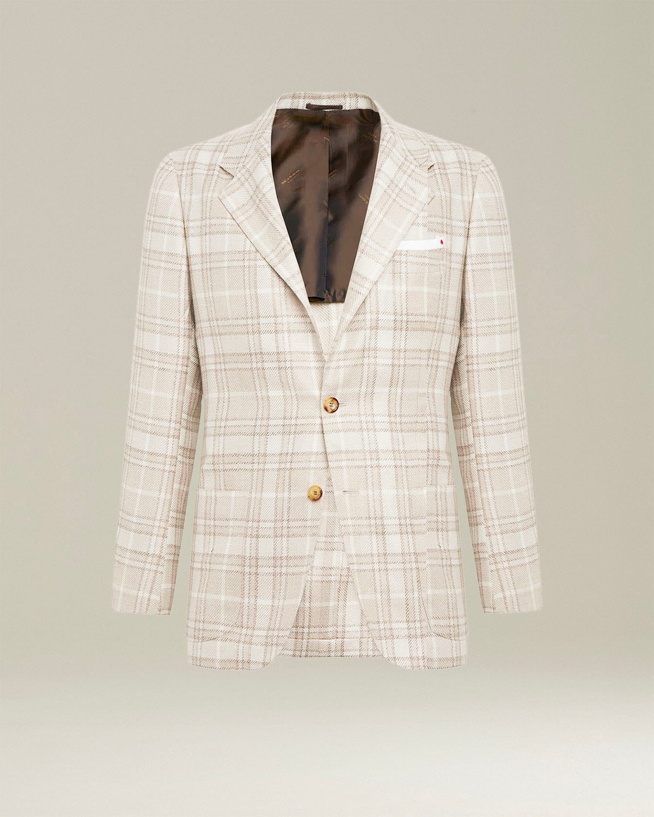 Kiton Sakko Wolle-Kaschmir Tartan beige Einreiher Gr. 50