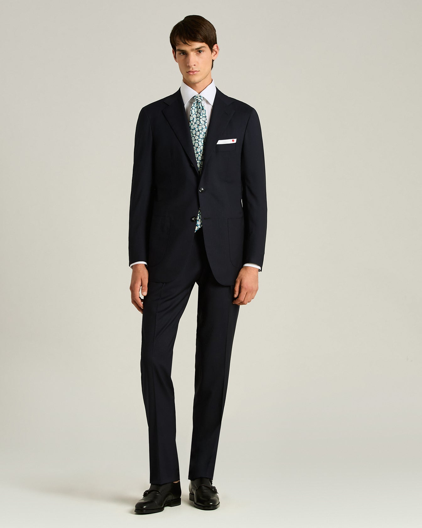 Kiton Seidenkrawatte Blau Grün Micro Floral 8,5 cm