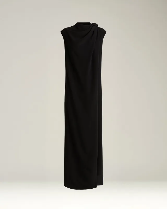 Kiton Black Draped Dress Kleid Seide Schwarz Schlitz
