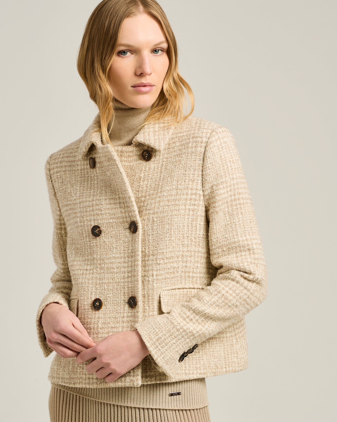 Kiton Peacoat Wolle-Alpaka beige Gr.40 zweireihig