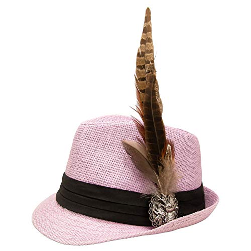 Alpenflüstern DAHEIM ADV128 Strohhut Fasanenfeder Rosa-Rosé