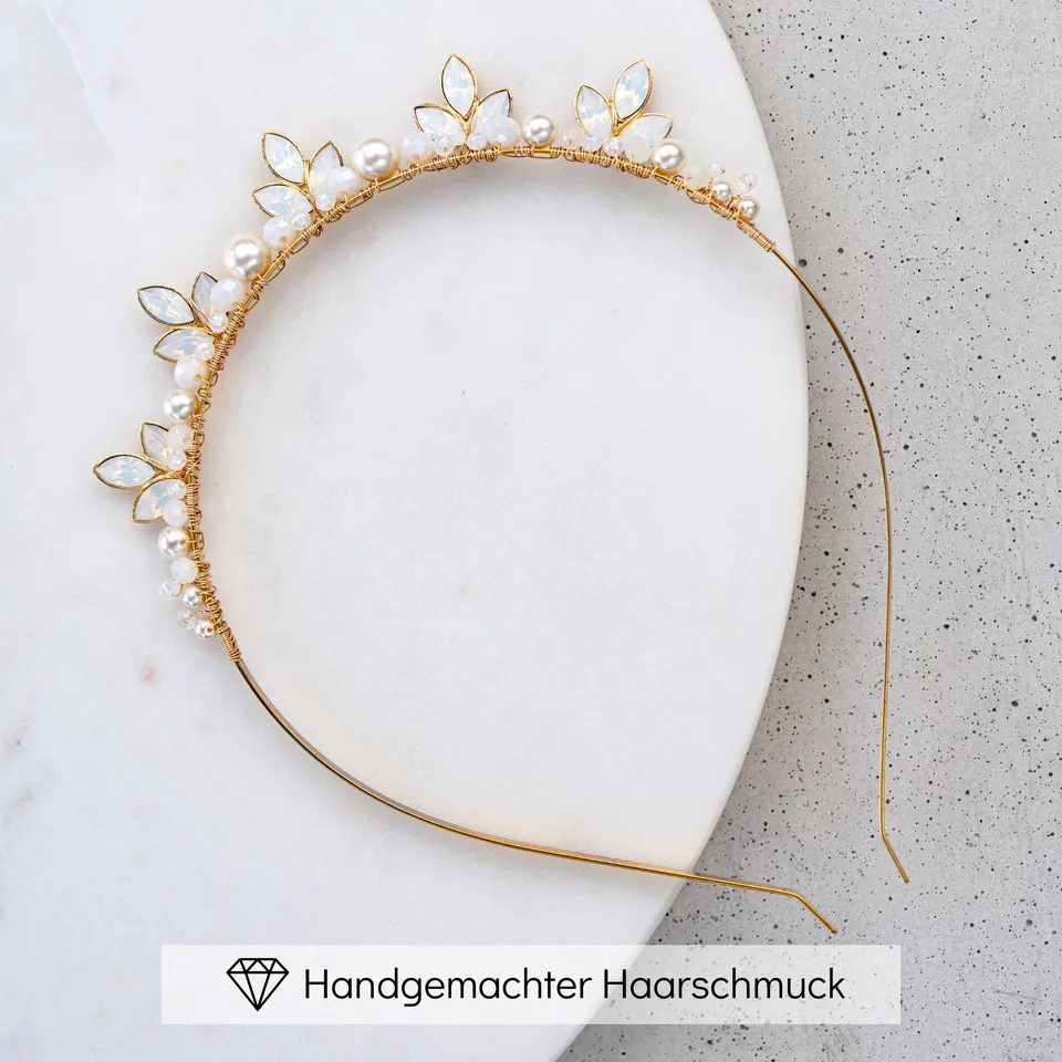 Perlenbräute Kate Haarreif Gold Diadem Perlen Kristalle