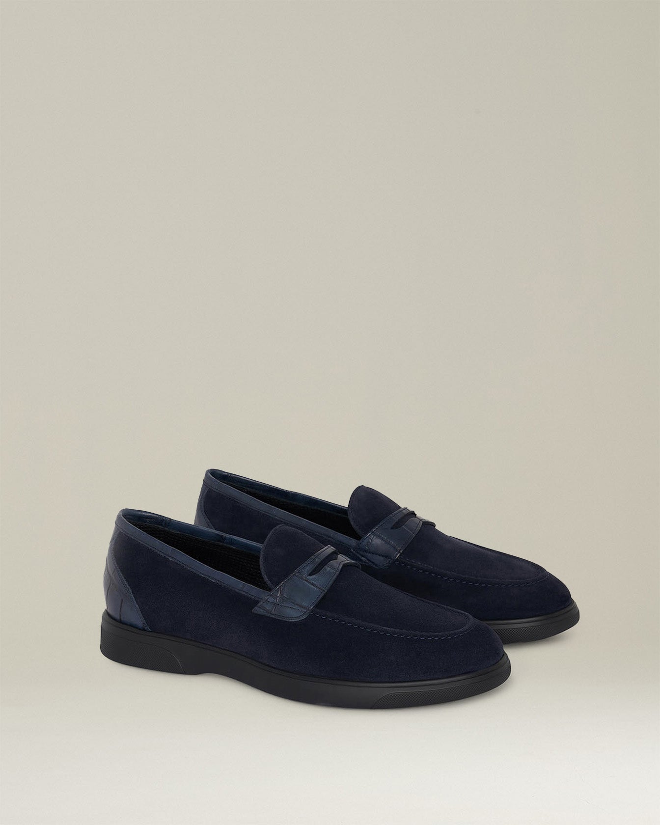 Kiton Kalbsleder Loafer Kroko Schwarz