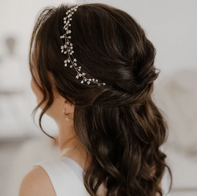 Perlenbräute Susi Brauthaarschmuck Headpiece Gold Perlen 37cm