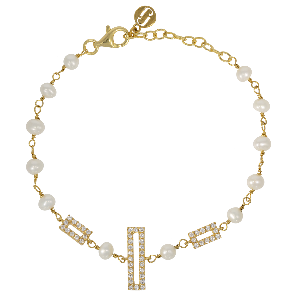 Juvelan Picturesque Armband geometrische Kristalle & Süßwasserperlen Silber