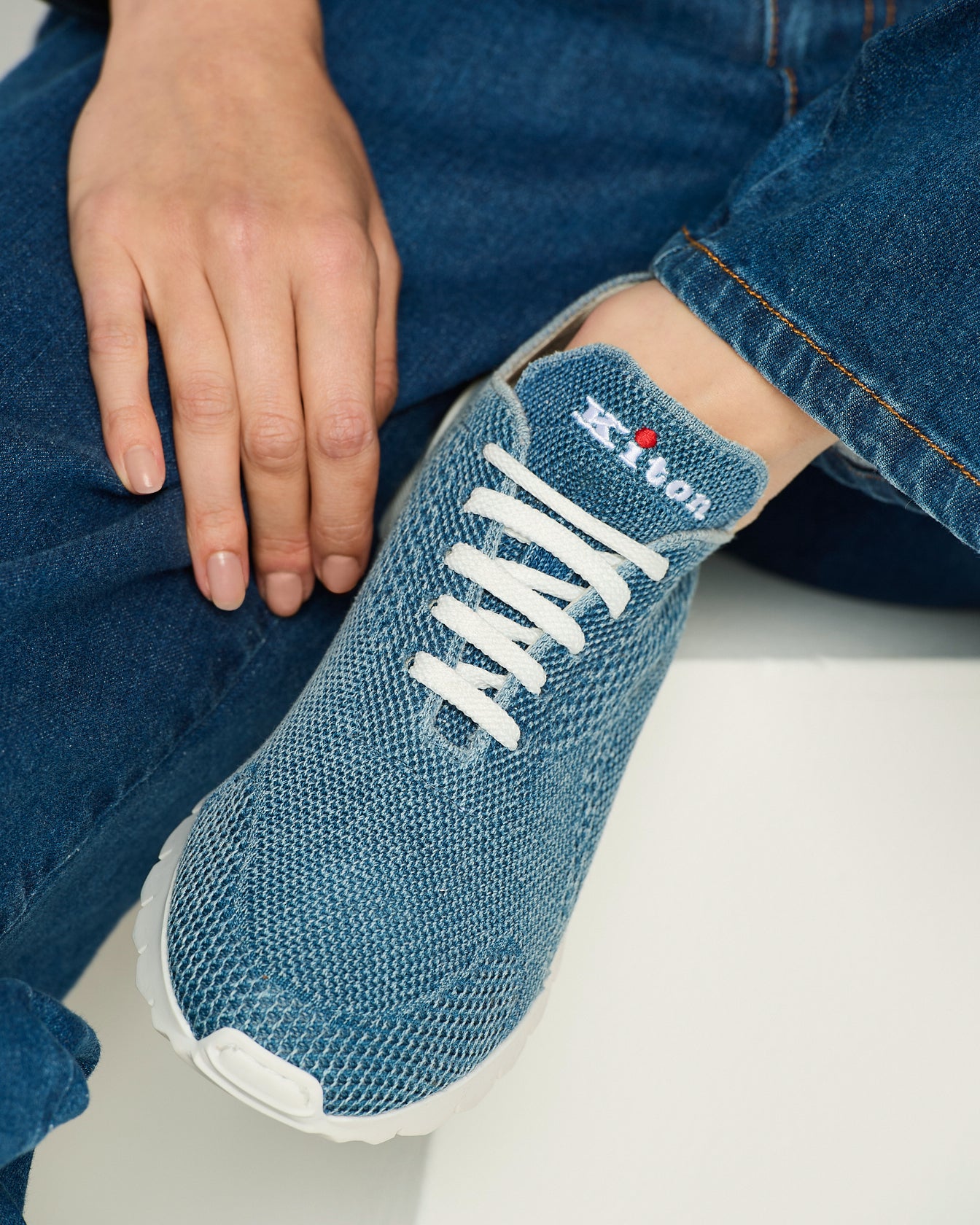 Kiton Fits Sneakers Gr.38 Jeansblau Baumwolle
