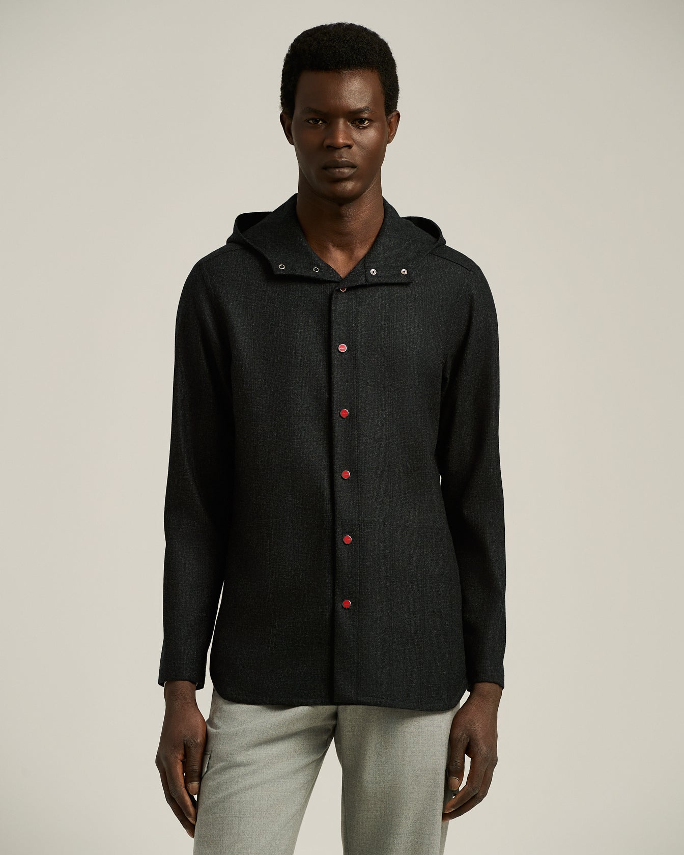 Kiton Peter Overshirt Wolle schwarz Kapuze Gr. L