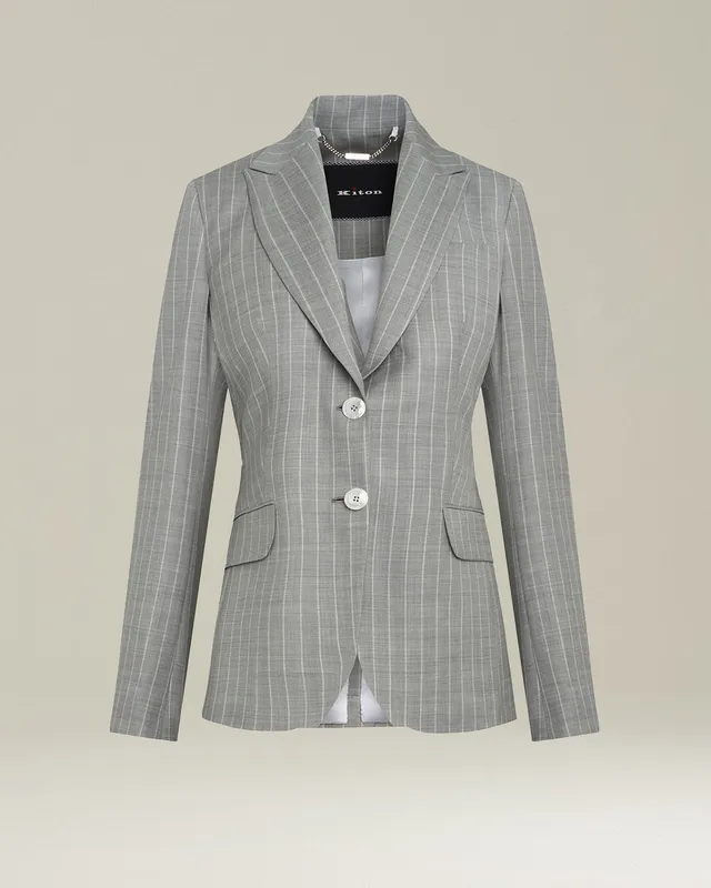 Kiton Jackets Blazer Wolle Nadelstreifen Grau Gr. 40