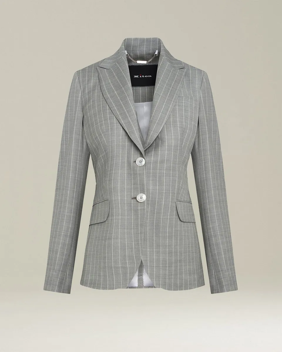 Kiton Jackets Blazer Wolle Nadelstreifen Grau Gr. 40