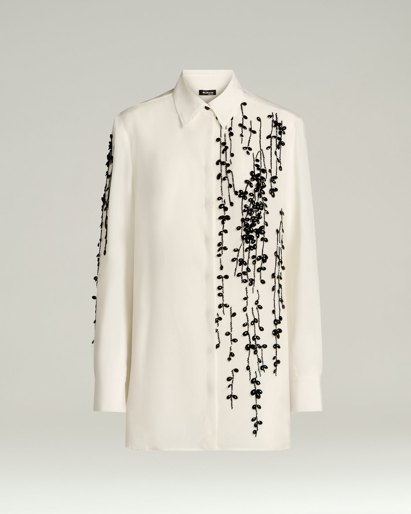 Kiton Silk Satin Hemd weiß Seide Stickerei Gr. 40