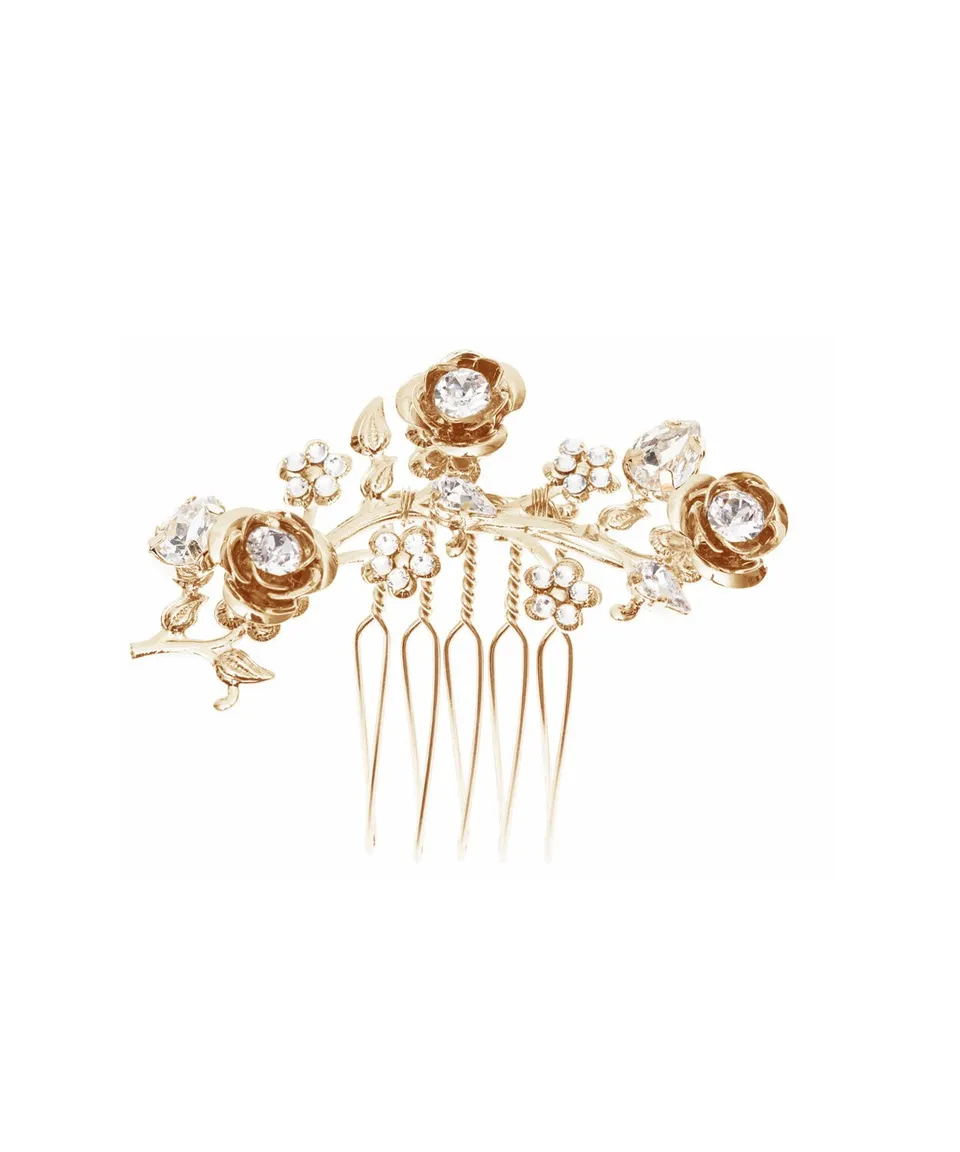 Elizabeth Bower Sakura Mini Rose Haarkamm Rhodium Blumen