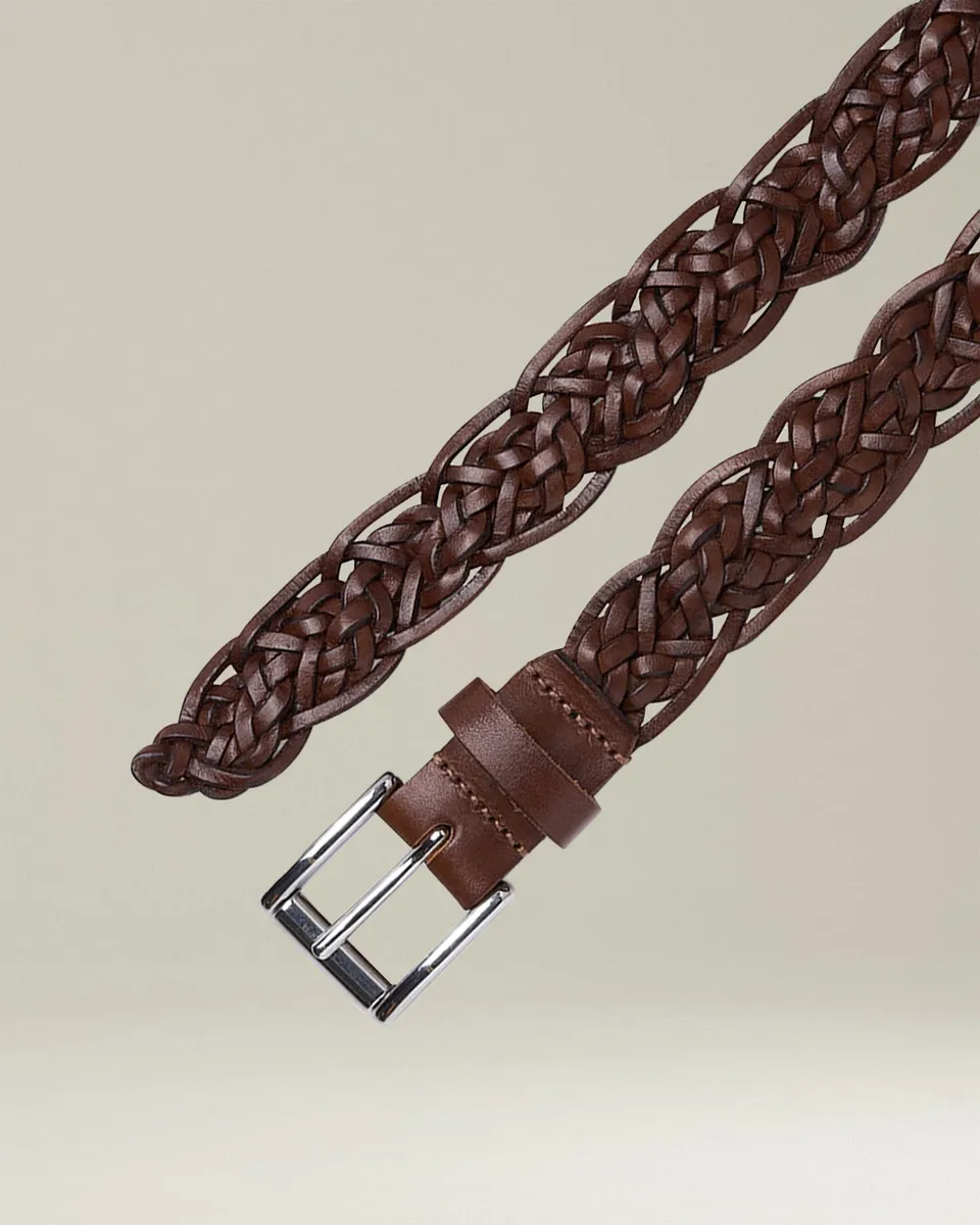 Kiton Cintura Pelle Gürtel Havana geflochten