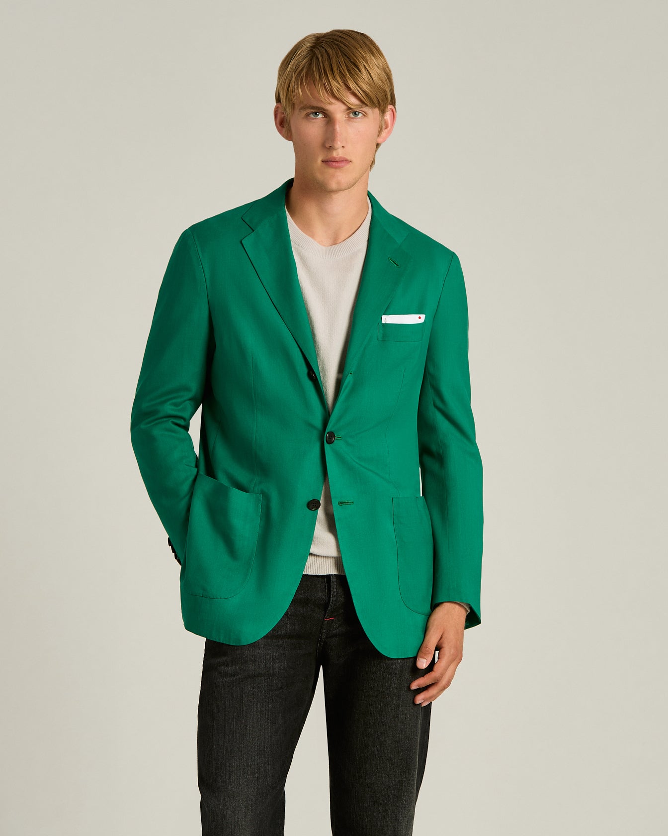 Kiton Jackets Grünes Kaschmir Sakko Einreihig Wollstoff