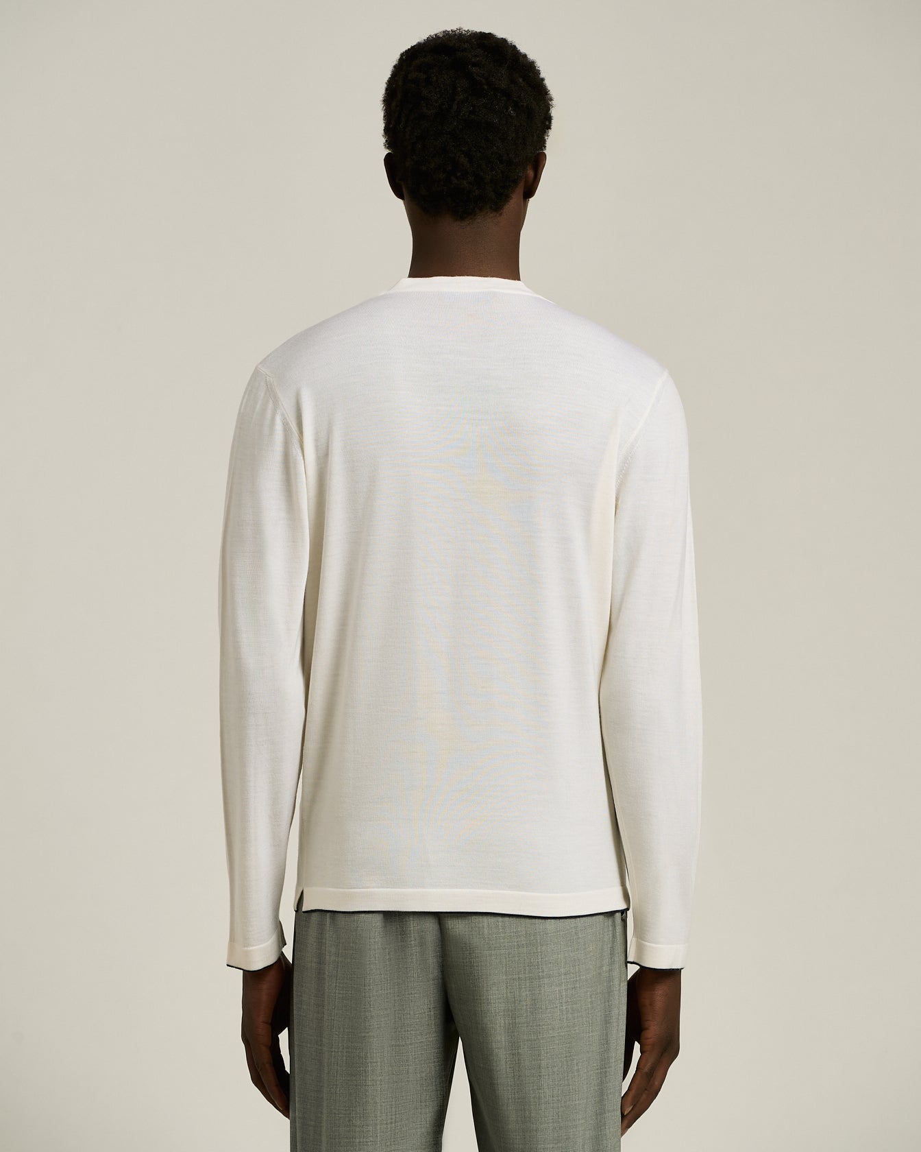 Kiton Polo Long Sleeve Virgin Wool Langarmshirt Weiß