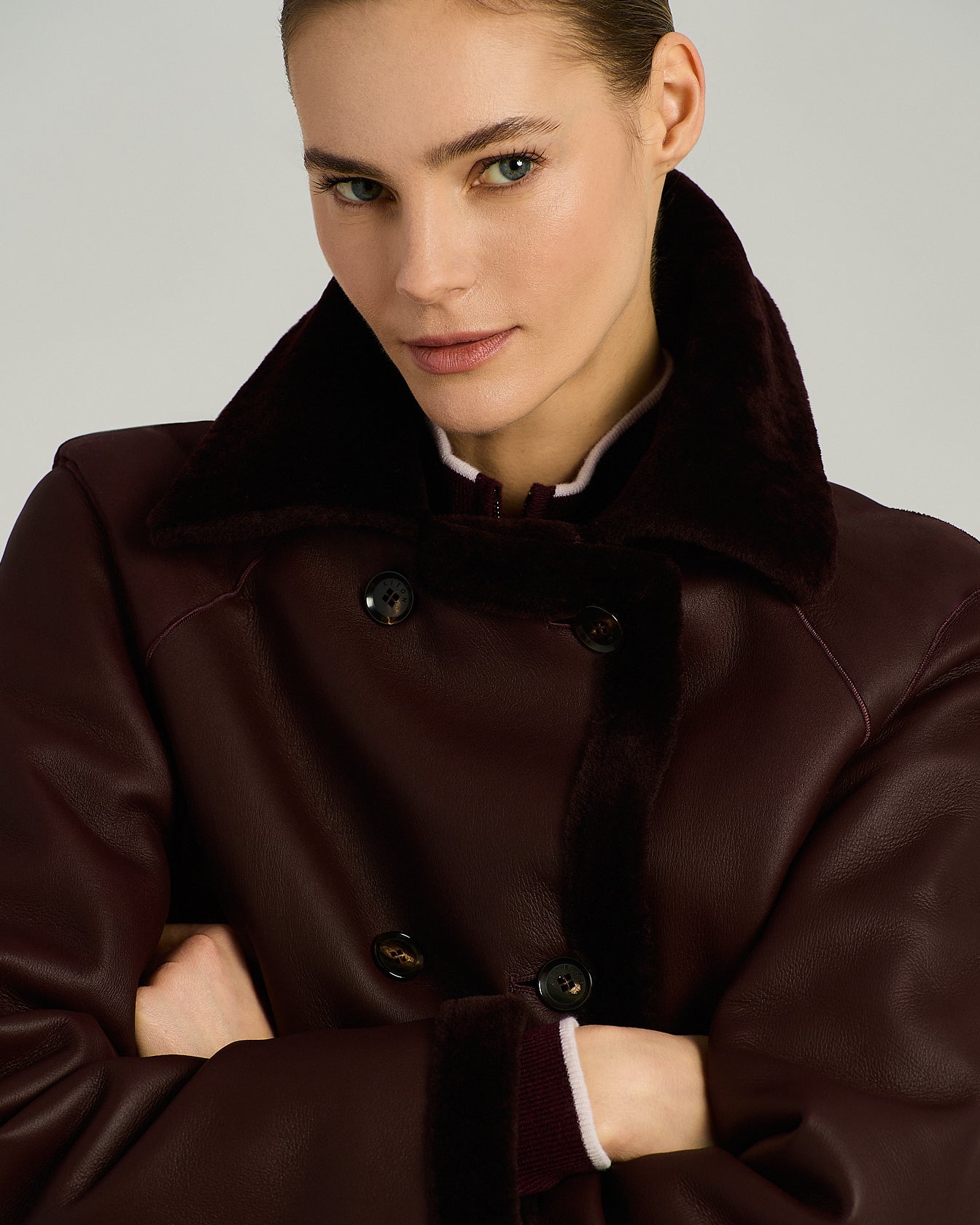 Kiton Outerwear Bordeaux Reversible Lammfellmantel Shearling