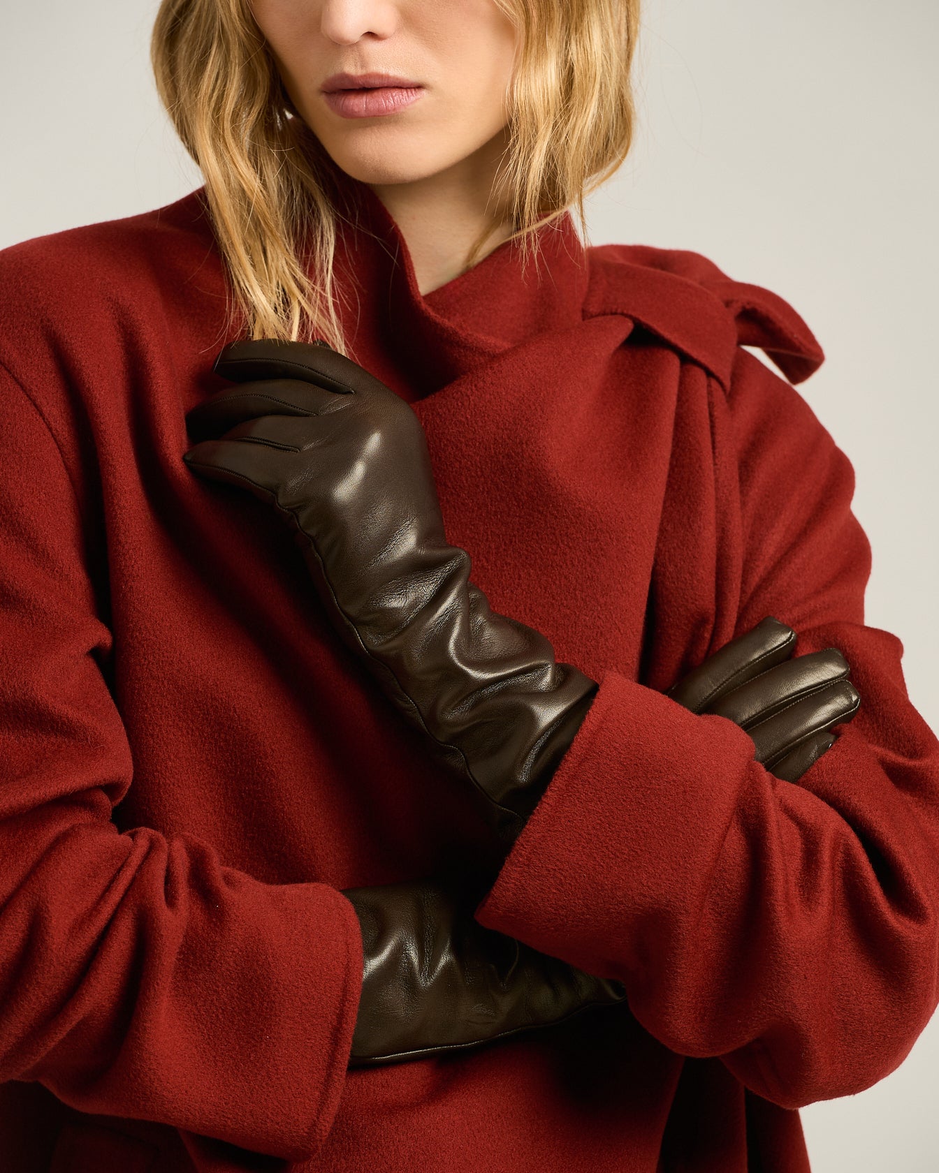 Kiton Scarves Gloves Lederhandschuhe Damen braun Kaschmir lang