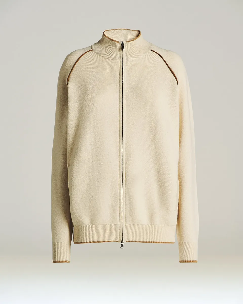 Kiton Cream Wool Sweatshirt Strickjacke creme Wolle Kaschmir